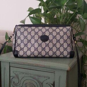 Vintage Gucci Navy Monogrammed Crossbody Bag